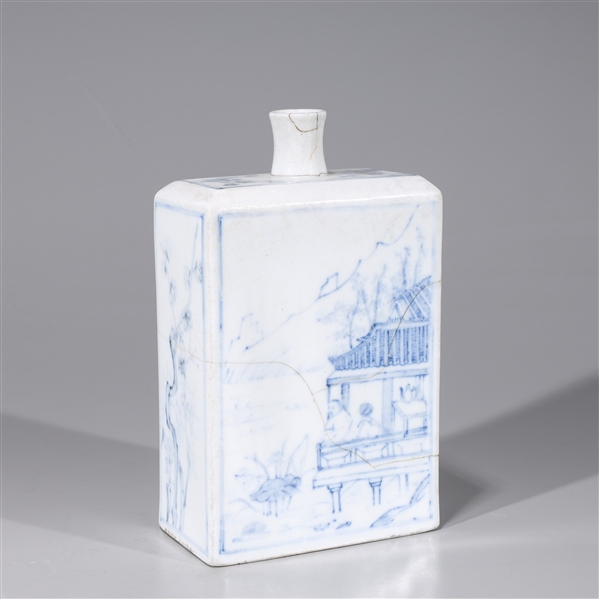 Appraisal: Korean blue and white porcelain rectangular form flask with figures