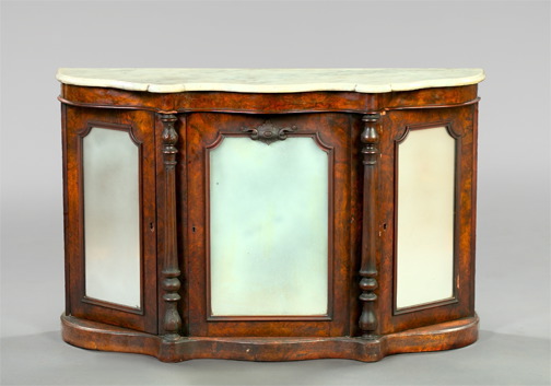 Appraisal: Austrian Burl Walnut and Marble-Top Console Cabinet third quarter th