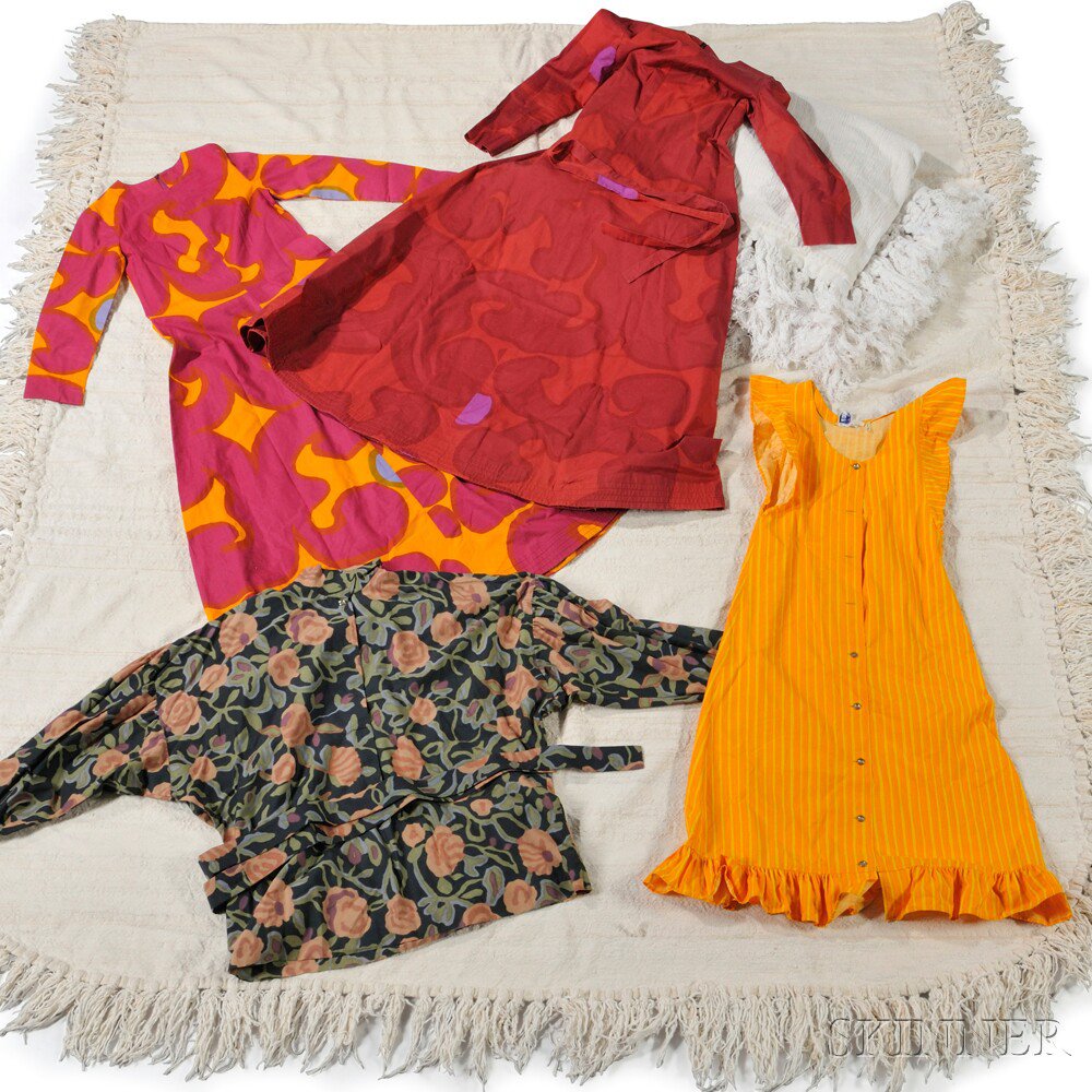 Appraisal: Four Marimekko Garments and Two Haitian Cotton Bedspreads Cotton cotton