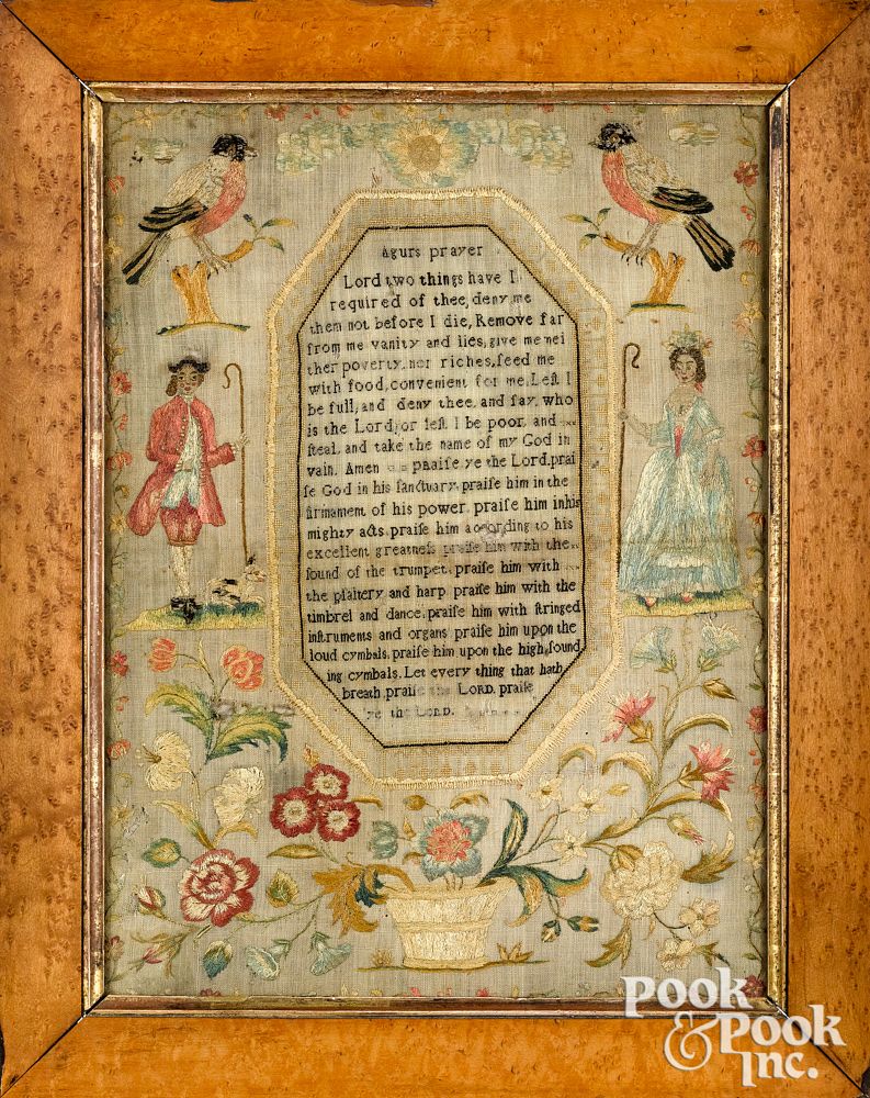 Appraisal: English silk on linen sampler late th c English silk