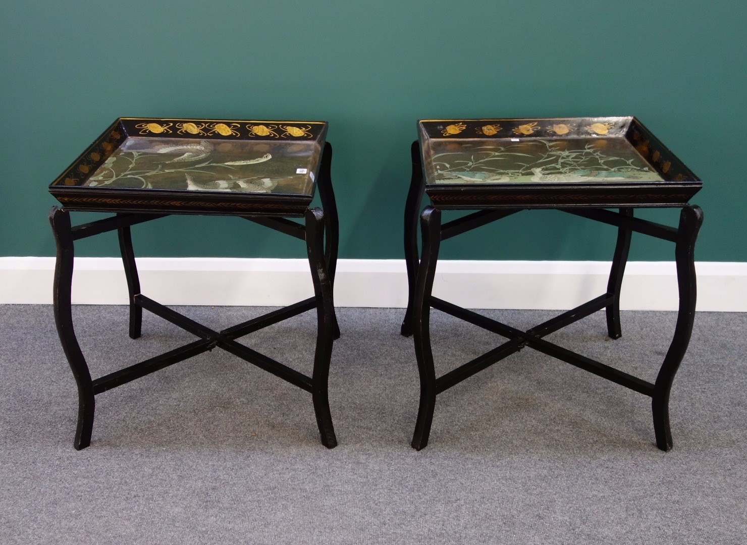 Appraisal: A pair of early th century black lacquer chinoiserie decorated