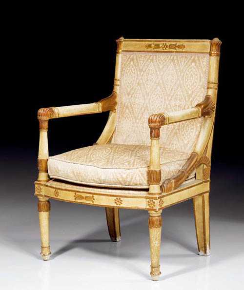 Appraisal: PAINTED FAUTEUIL A LA REINE Empire Restauration attributed to P