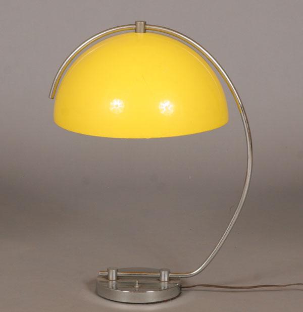 Appraisal: Mod arched chrome table lamp with yellow plastic dome shade