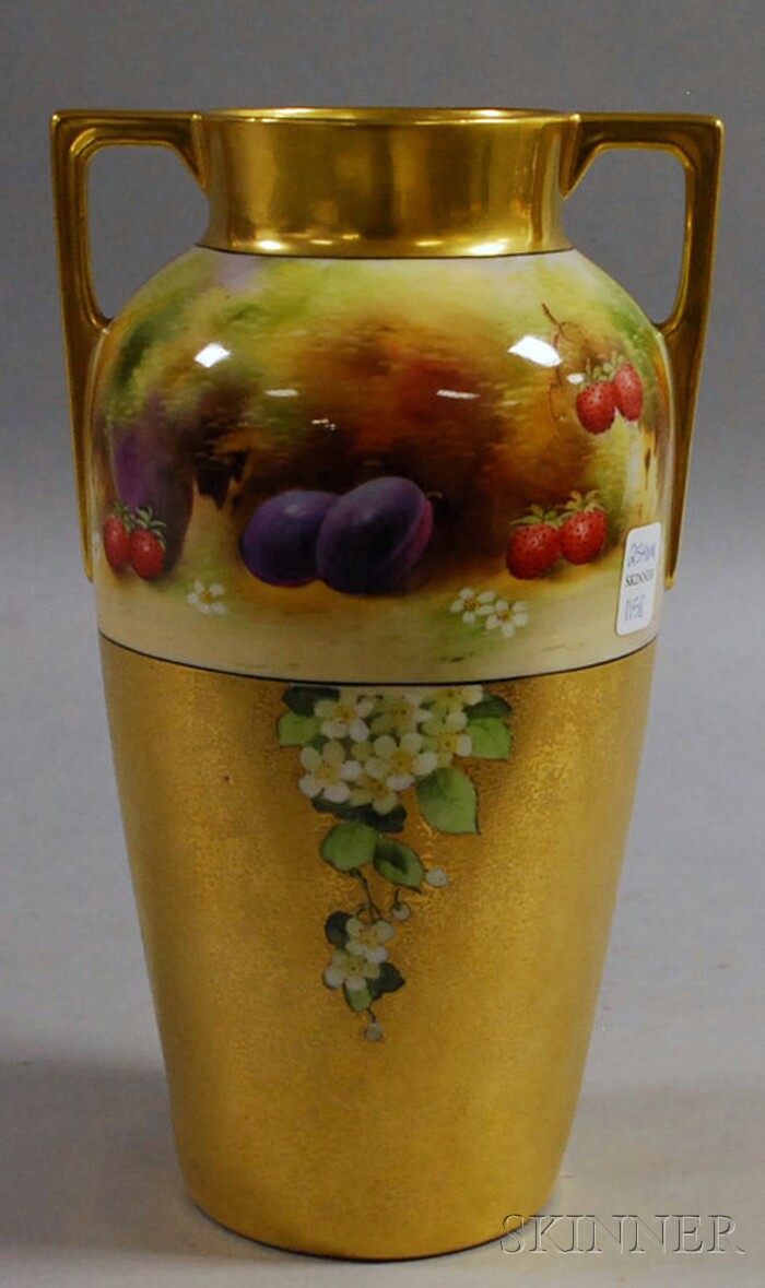 Appraisal: Hand-painted and Gilt-decorated Bavarian Two-handled Porcelain Vase with scenes of