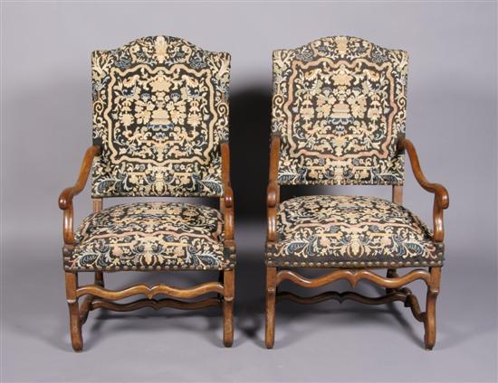 Appraisal: A Pair of Louis XIII Style Armchairs Height x width