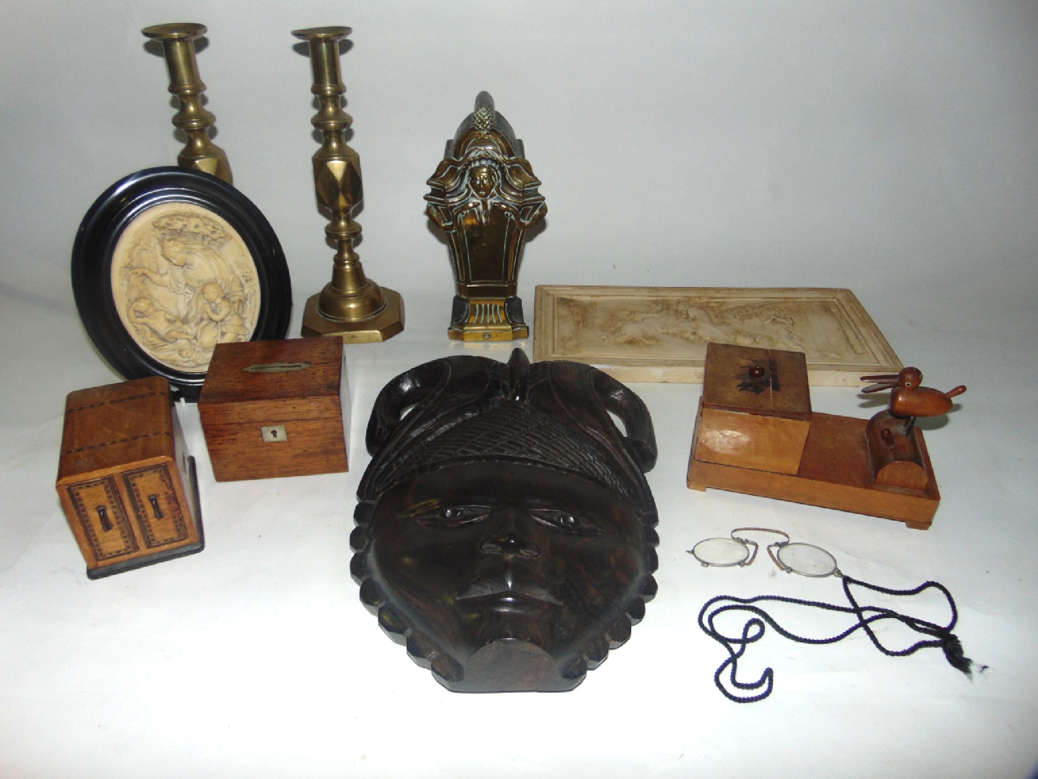 Appraisal: Treen effects to include a th century veneered money box