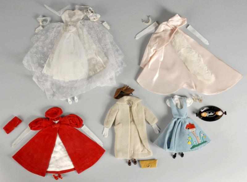 Appraisal: Five Classic Barbie Doll Fashions Description Complete Red Flare Wedding