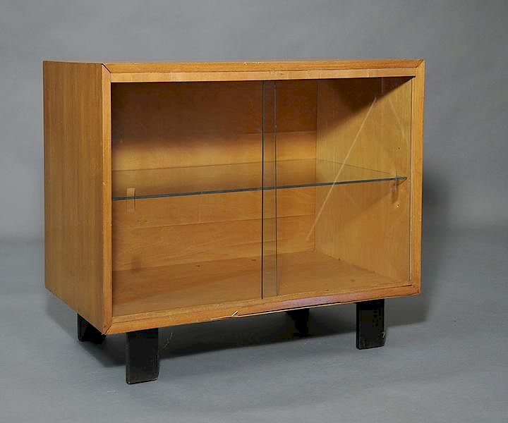 Appraisal: Mid-Century small size cabinet bookcase with sliding glass doors Mid-Century