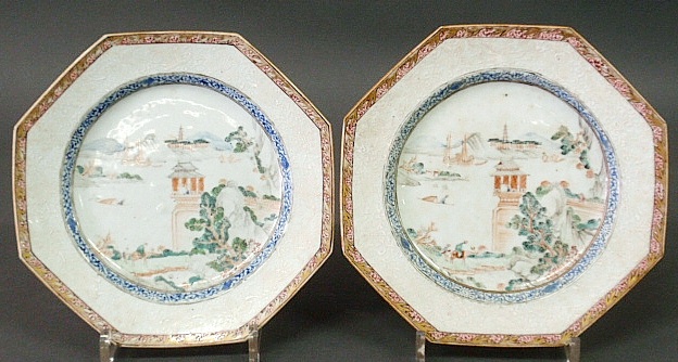 Appraisal: - Pair of Chinese export porcelain octagonal dishes th c