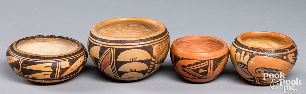 Appraisal: Four Hopi Indian pottery bowls Four Hopi Indian pottery bowls