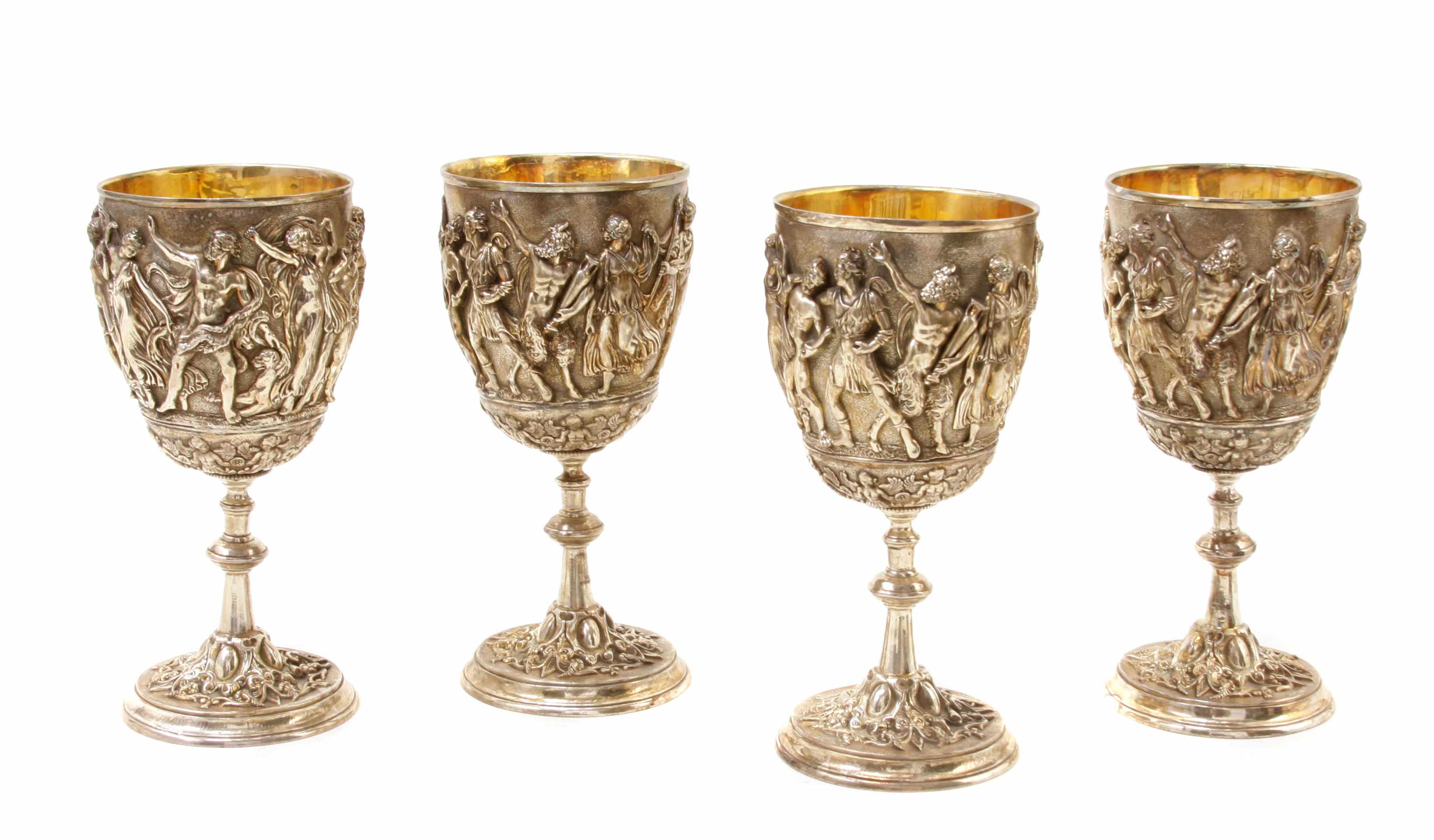 Appraisal: A set of four cast sterling silver goblets Marked RC