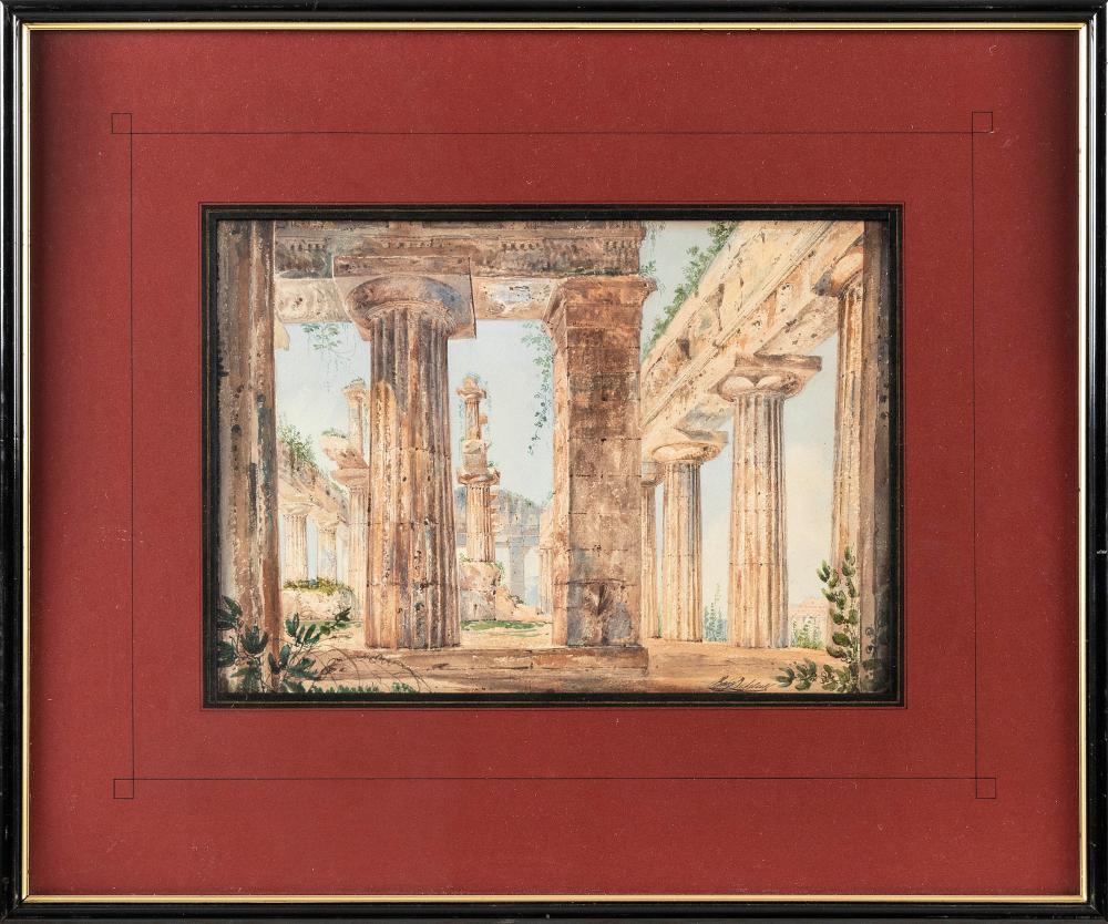 Appraisal: BENJAMIN SCHLICK DENMARK - THE TEMPLE OF NEPTUNE WATERCOLOR ON