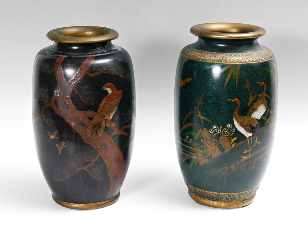 Appraisal: PIECE ORIENTAL HAND PAINTED VASES Hand painted over earthenware to