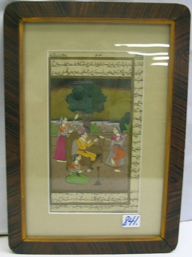 Appraisal: A PERSIAN MANUSCRIPT LEAF with hand painted outdoor scene depicting