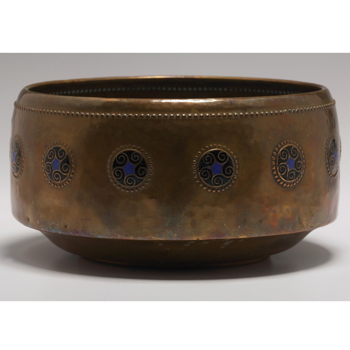 Appraisal: WMF bowl hammered copper with enameled designs impressed mark original