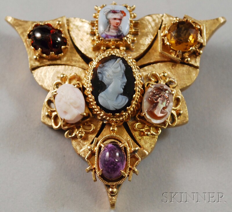 Appraisal: kt Gold Gem-set Pendant Brooch total dwt