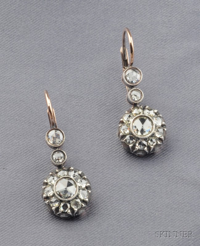 Appraisal: Diamond Earpendants each designed as two bezel-set rose-cut diamonds suspending