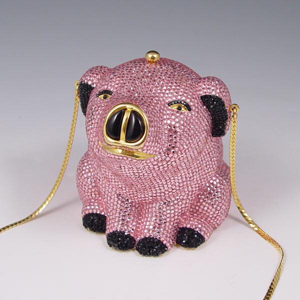 Appraisal: JUDITH LEIBER PINK PIG MINAUDIERE PURSE Covered in Austrian crystal