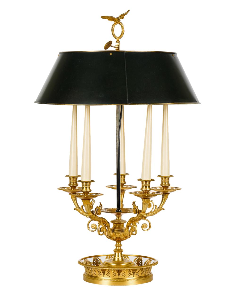 Appraisal: GILT METAL BOUILLOTTE LAMPmodern the black-painted metal round shade fitted