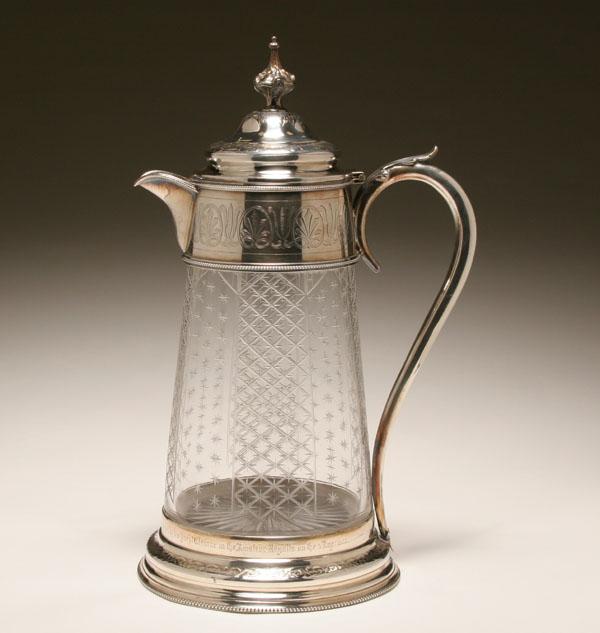 Appraisal: Lg Victorian sailing presentation claret jug English silverplate and glass