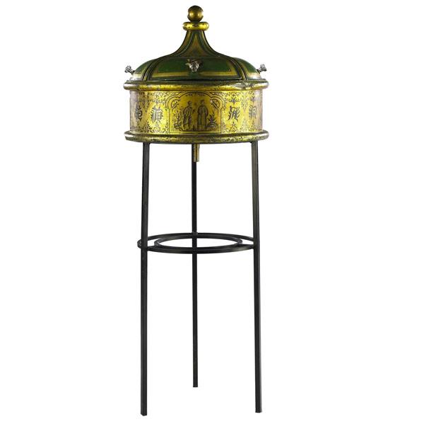 Appraisal: Chinese tea cannister on a wrought iron base th C