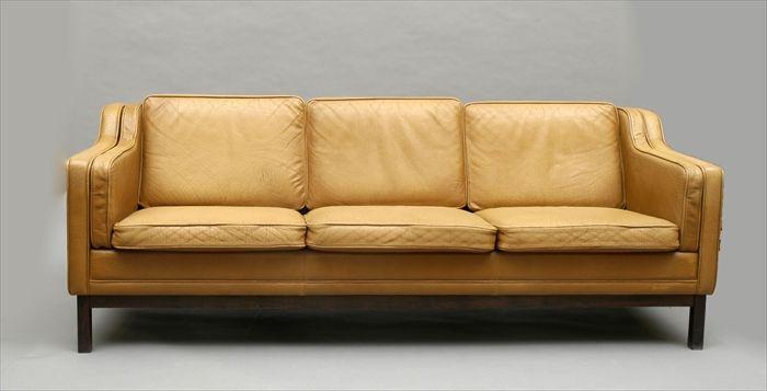 Appraisal: Danish Modern Leather-Upholstered Sofa in the Manner of Borge Morgensen