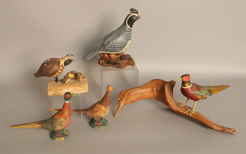 Appraisal: Group of five bird carvings to include a quail signed