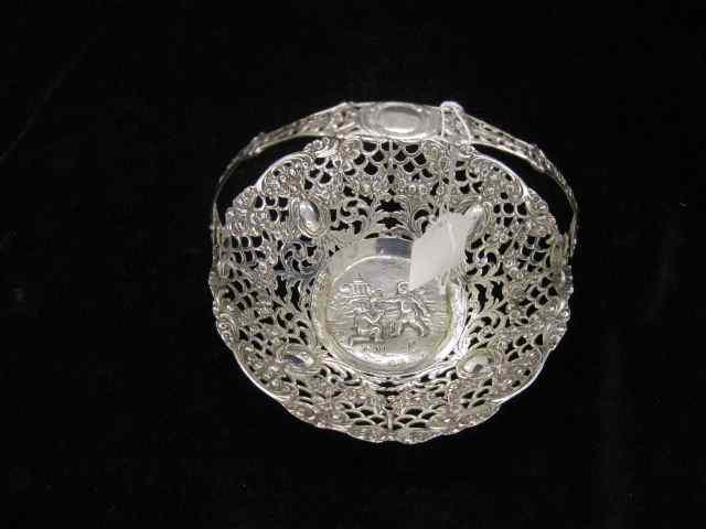 Appraisal: European Sterling Silver Candy Basket swing handle children at play