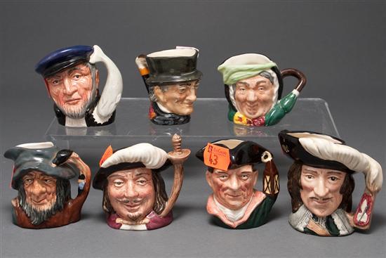 Appraisal: Seven Royal Doulton china miniature character jugs Night Watchman -