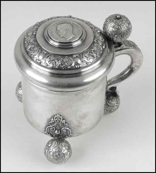 Appraisal: SWEDISH SILVER TANKARD Lid of tankard bears a coin depicting