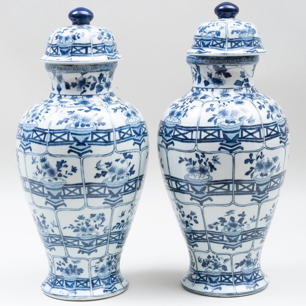 Appraisal: Pair of Chinese Export Blue and White Porcelain Vases and