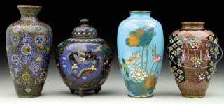 Appraisal: FOUR PIECE LOT OF CLOISONNE Japan Meiji period The lot