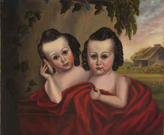 Appraisal: Anglo-American School th century Twins portrait of two sisters oil