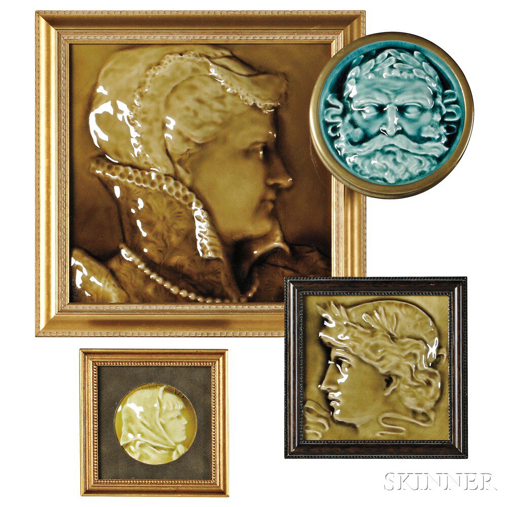 Appraisal: Three J J G Low Portrait Tiles and a Trenton