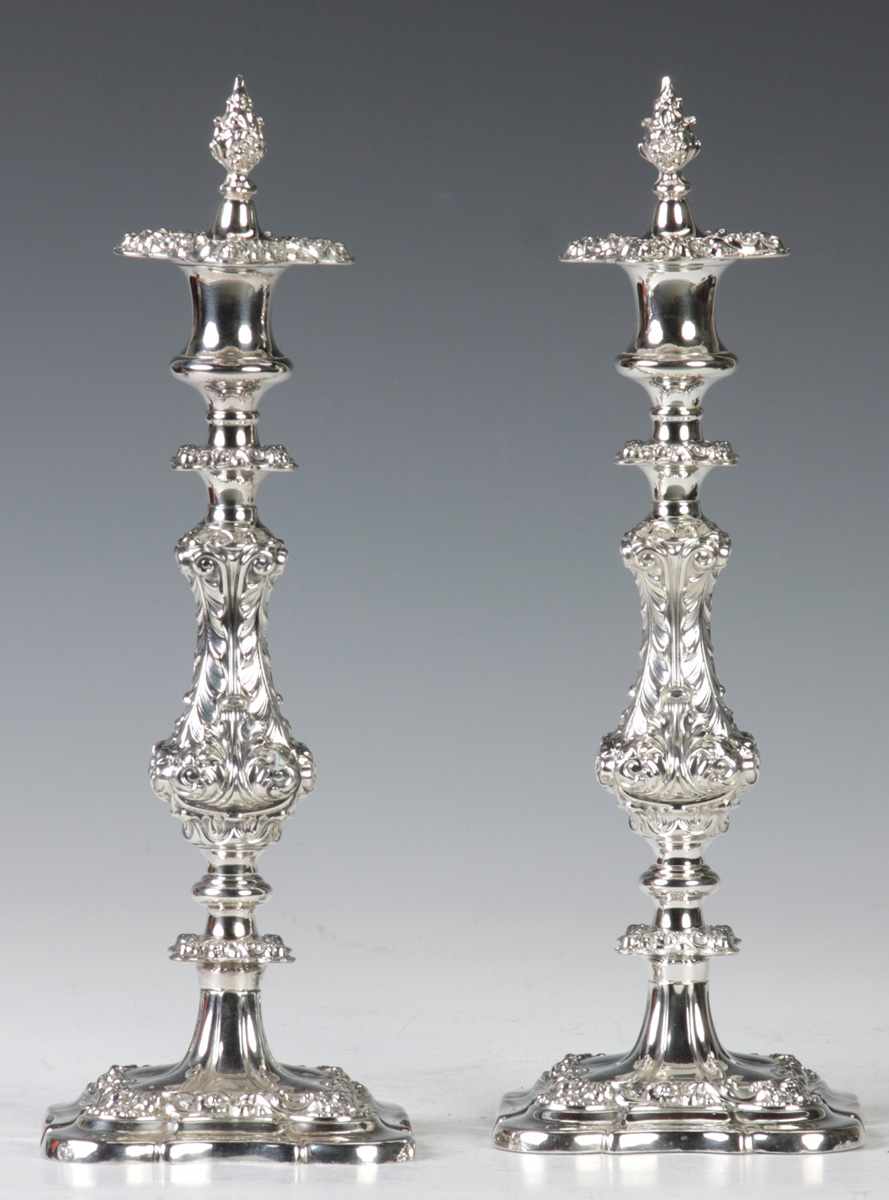 Appraisal: Pr Silver Plate Rococo Style Candlesticks th cent Dimensions Ht