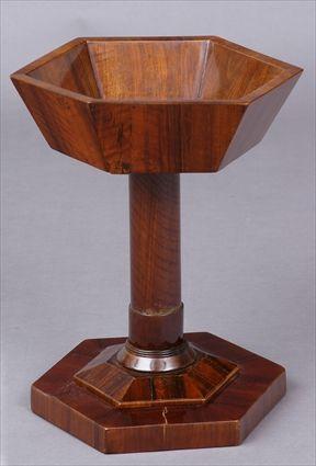 Appraisal: BIEDERMEIER MAHOGANY HEXAGONAL SEWING BASKET With tapered sides on column