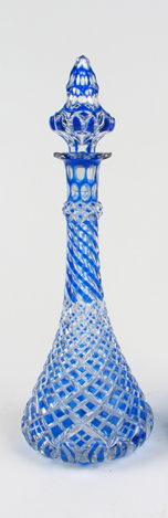 Appraisal: AN AMERICA DURAND CUT OVERLAY PERFUME BOTTLE blue diamond overlay