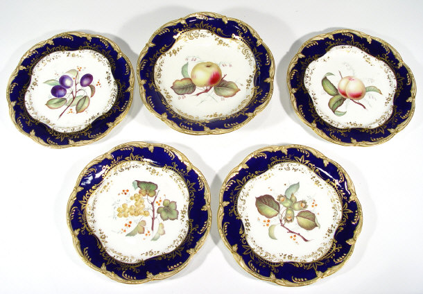 Appraisal: Victorian five place dessert service the centre well painted with