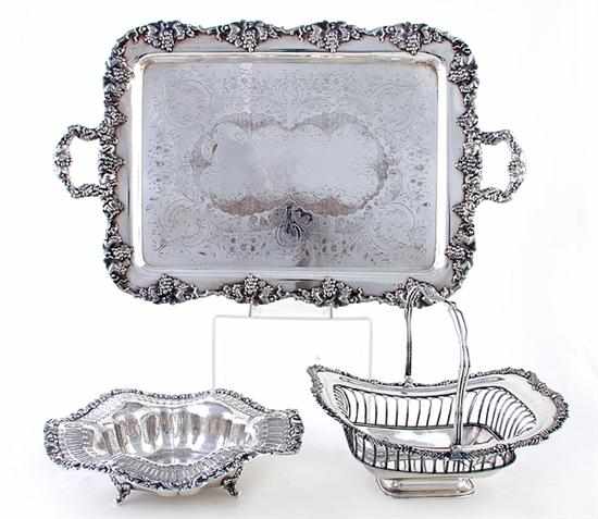 Appraisal: Silverplate footed waiter centerbowl and basket American and English early