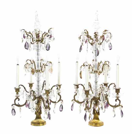 Appraisal: A Pair of Gilt Bronze and Cut Glass Four-Light Girandoles