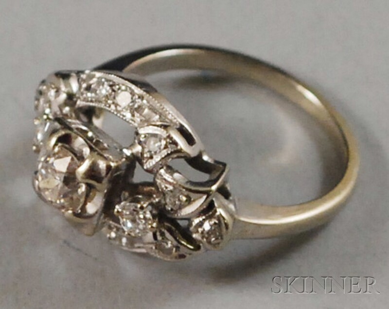 Appraisal: kt White Gold and Diamond Ring set with old European-