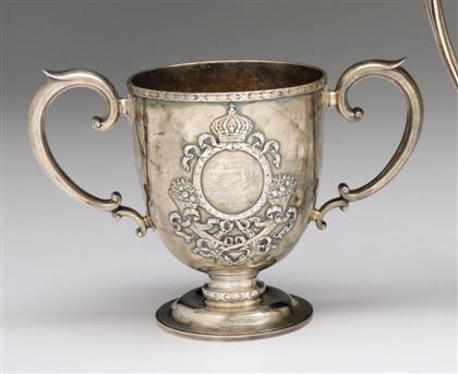 Appraisal: American sterling silver twin-handled trophy cup circa Twin lyre-form handles