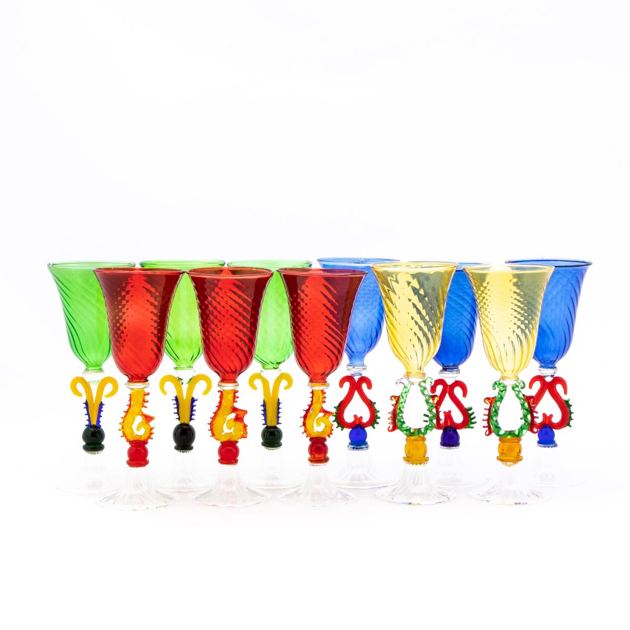 Appraisal: SET MULTI-COLORED MURANO ART GLASS CORDIALS Italian contemporary Set of