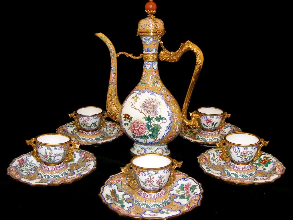 Appraisal: th th century Chinese wine ewer and five cups with