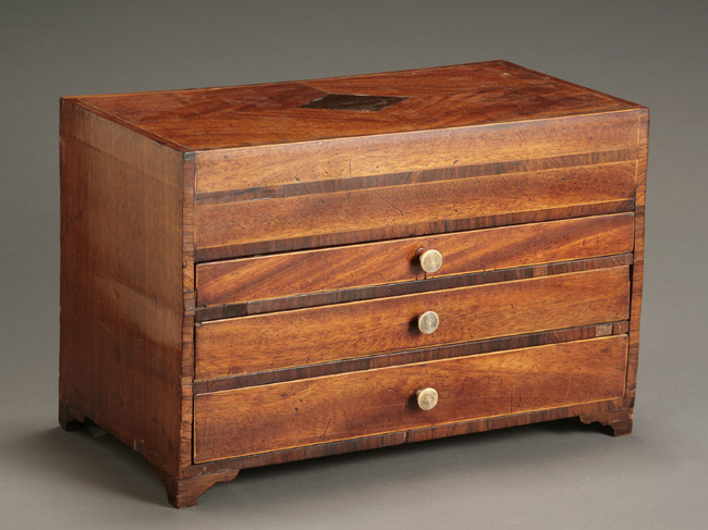 Appraisal: George III Style Satinwood Inlaid Mahogany Table Chest of Drawers