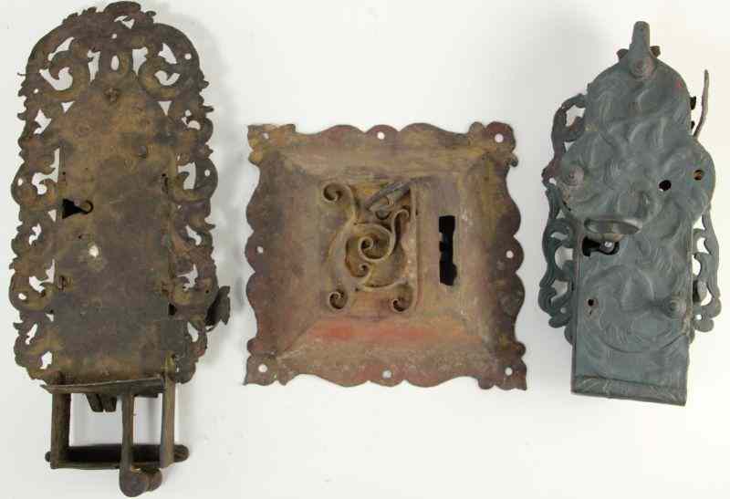 Appraisal: Three Continental th century Lock Setsiron rustic designs with keys