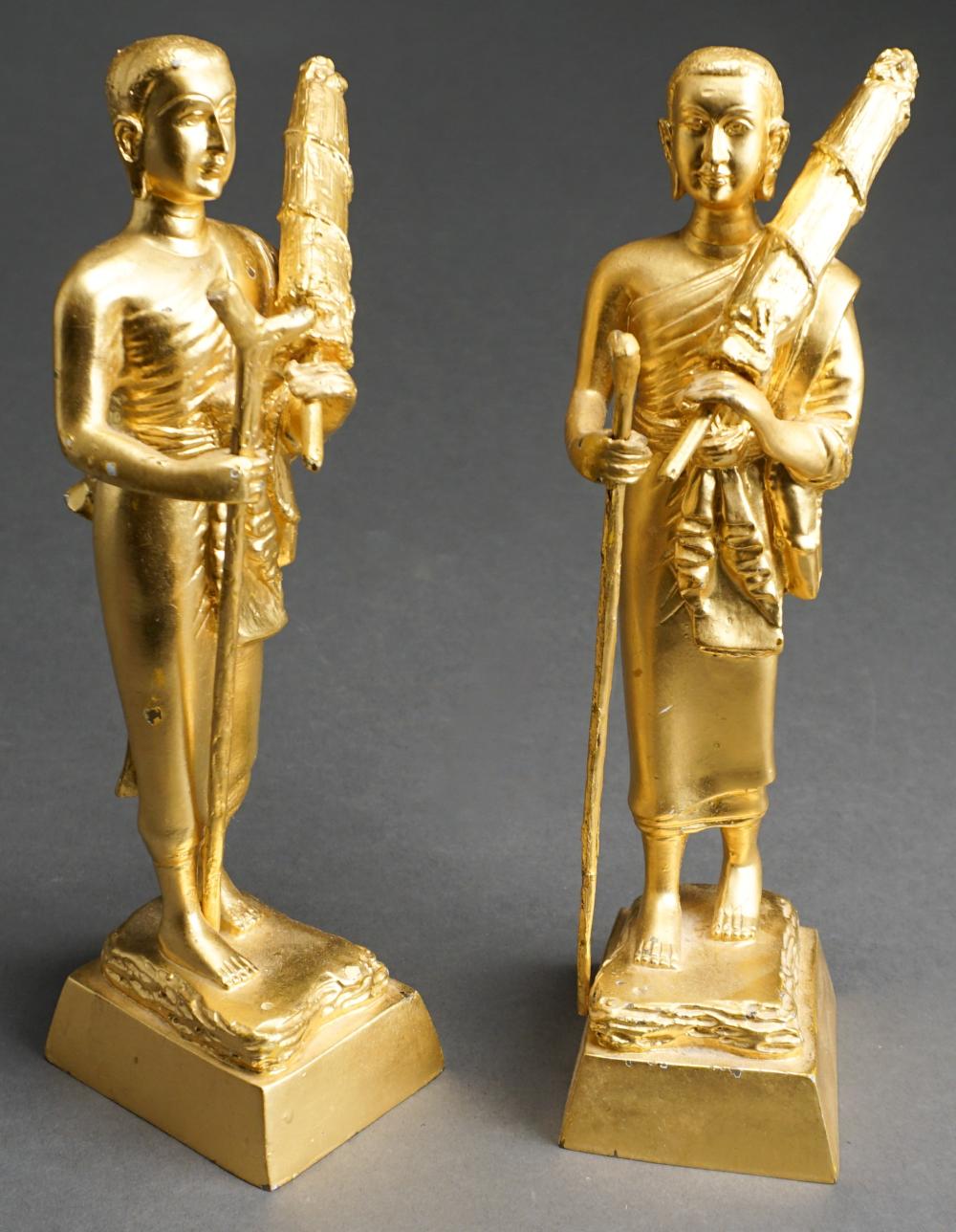 Appraisal: Pair Asian Gilt Metal Figures of Monks H in cm