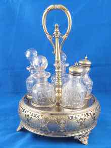 Appraisal: A silver plated five bottle cruet stand with Victorian registration