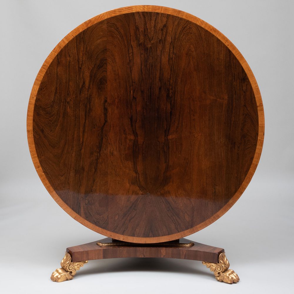 Appraisal: Regency Satinwood Banded Rosewood and Parcel-Gilt Center Table Fitted with