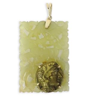 Appraisal: Chinese Jade Carved Reticulated Pendant with Gold Loop Chinese Jade